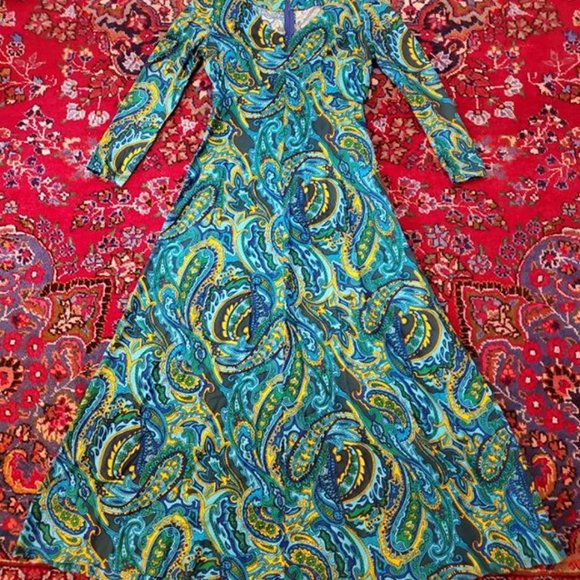 Vintage 70's Blue Paisley Maxi Dress - Picture 6 of 6